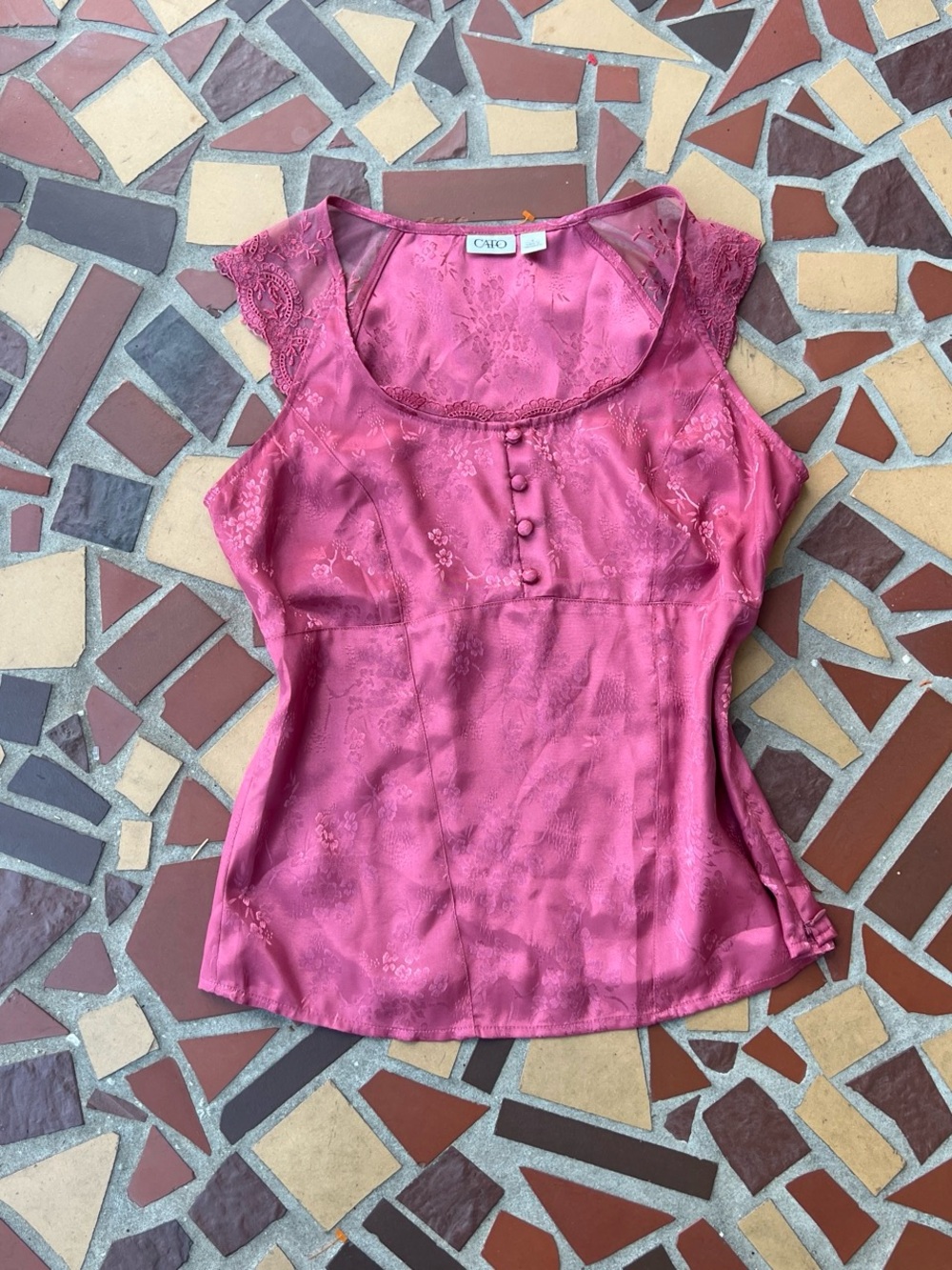 Cato Pink Satin Lace-Trim Scoop Neck Camisole